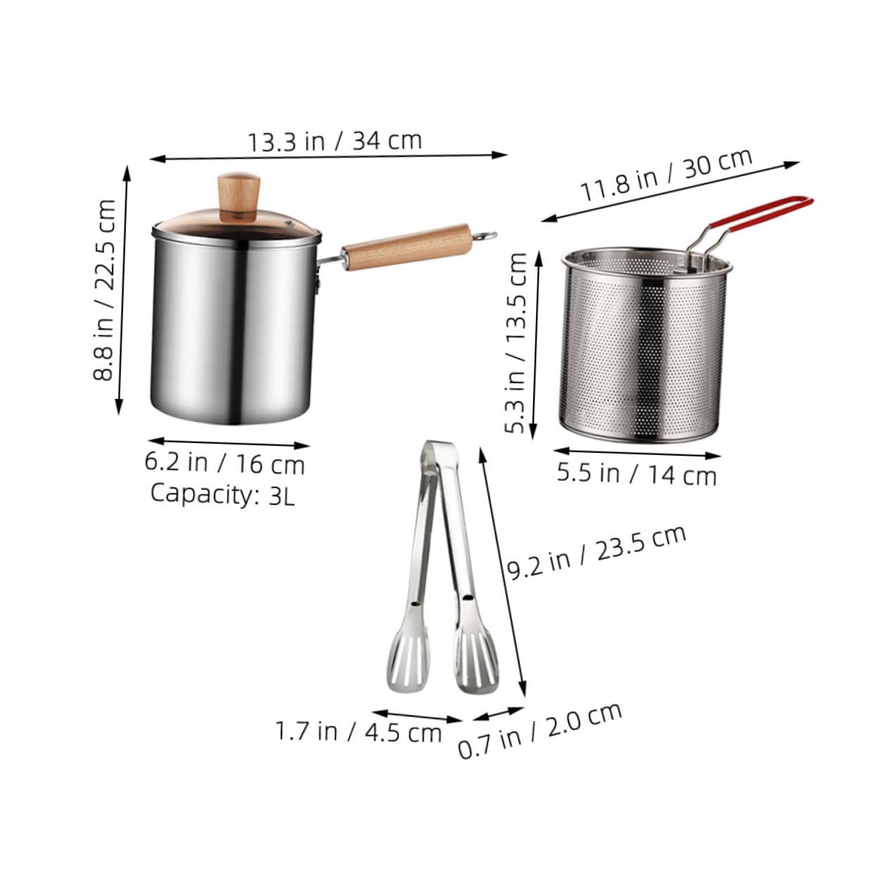 SOLUSTRE 1 Set Stainless Steel Frying Pot with Frying Basket and Tong Deep Fryer for Family Meals Cooking Essential for Chicken Fish and Vegetables Capacity