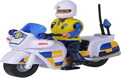 Simba 109251092002 Fireman Sam Police Motorcycle Plus Articulado Malcolm Figura de acción le Pompier, multicolor