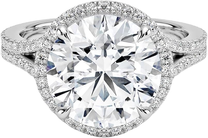 1-5 Carat Round Cut Colorless VVS1 Moissanite Ring | Split Shank Engagement Ring for Women | Crafted in 10K/14K/18K Solid Gold or 925 Sterling Silver | Romantic Valentine Gift