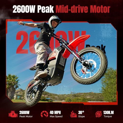 Image of Yozma IN10 Off-Road Electric Mini Dirt Bike for Teens & Adults, 2600W Electric-Motorcycle with 1123.2AH Removable Battery Ebike, Dual Hydraulic Brakes and Suspensions Mountain E Dirt Bike