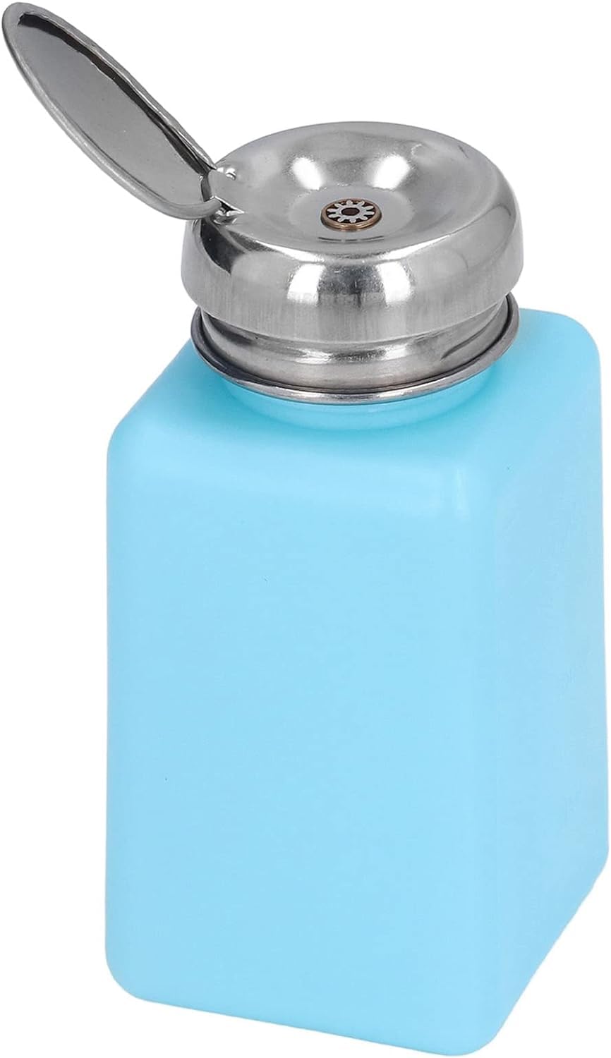 SCHOFIC [Pack of 2] One Touch Stainless Steel Liquid Dispenser Pump, ESD Safe durAstatic Square Bottle, 6 oz, High Density Polyethylene/Stainless Steel - Blue (180ML, Blue, 2)-image-43