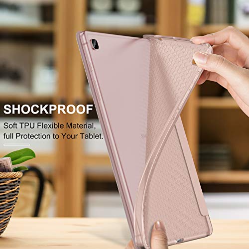 Infiland Galaxy Tab S6 Lite Case With S Pen Holder, Tri-Fold Case With Frosted Translucent Back Fit Samsung Galaxy Tab S6 Lite 10.4 Inch 2022 Release Tablet [Support Auto Wake/Sleep], Rose-Gold #TOP4