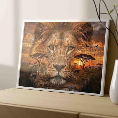 African Lion Puzzle Wildlife Jigsaw Elephants Zebras Giraffes Birds Flying Savanna Sunset 1000 Pieces Puzzles for Adults Beginner… – Ansicht 3