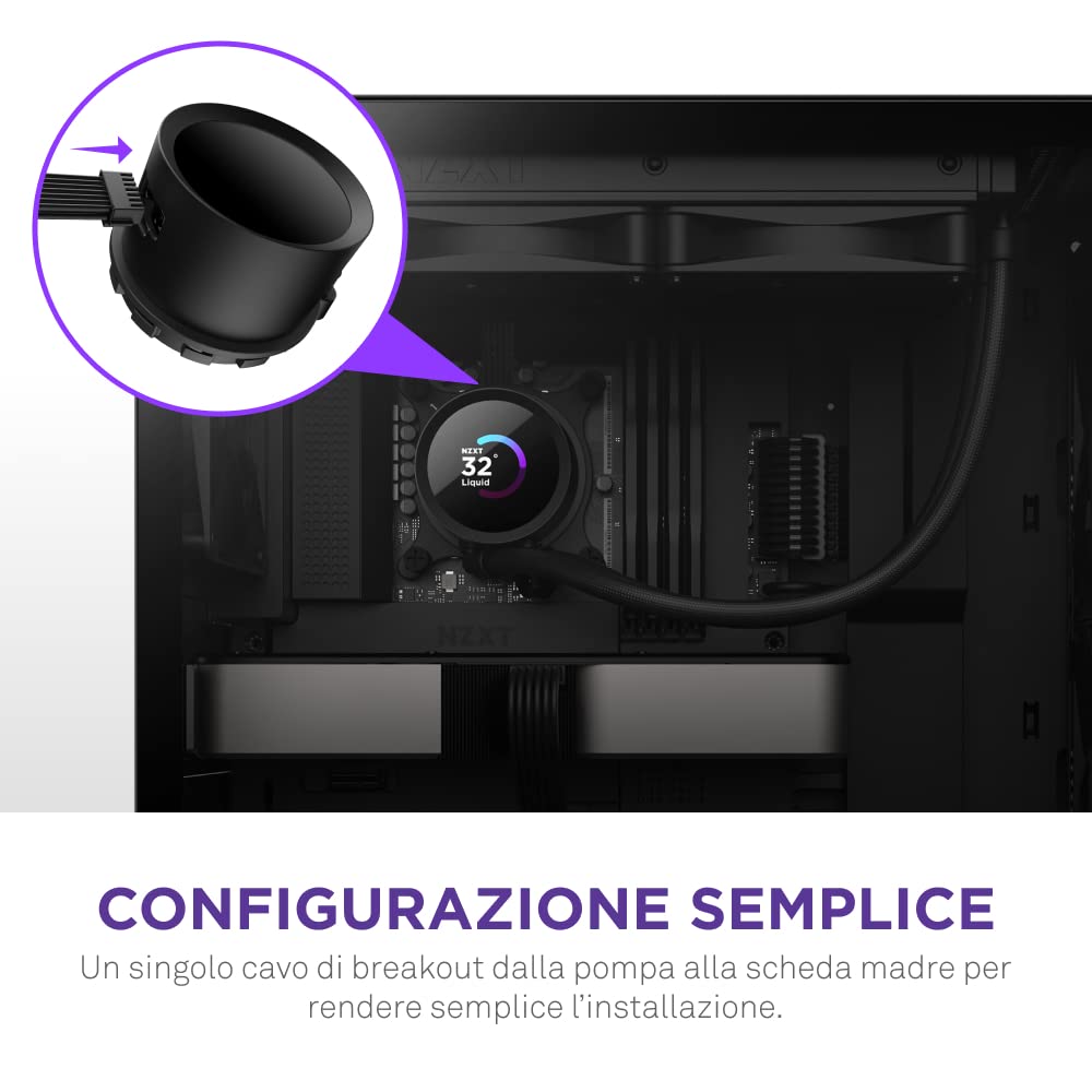 NZXT Kraken 240 - RL-KN240-B1 - Raffreddamento a liquido CPU AIO 240 mm - Display LCD quadrato da 1,54" personalizzabile - 2 ventole F120P - Nero