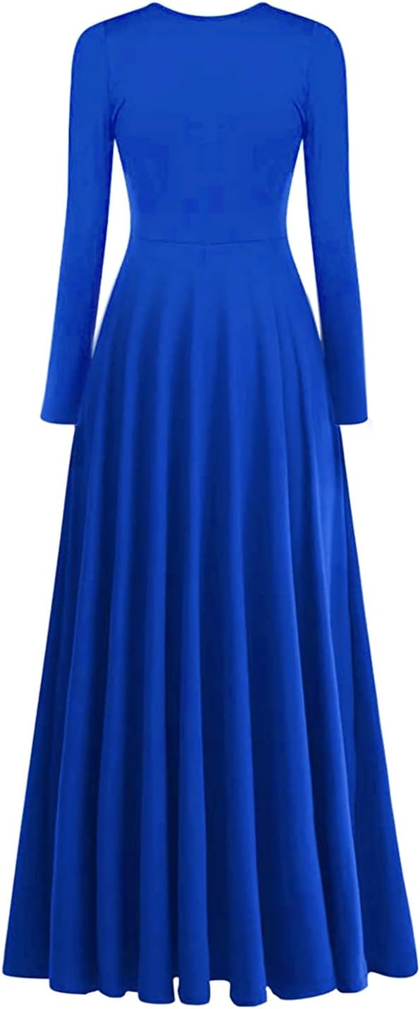 Womens Metallic Cross Worship Praise Dance Dress Full Length Lyrical Dancewear Church Liturgical Robe Dress - Image 2