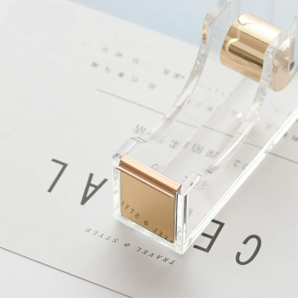 Distributore di nastro adesivo acrilico trasparente, Taglierina per nastro adesivo, Cancelleria da tavolo, Antiscivolo, Facile da usare, 12x6.5x3.5 cm, 210g, Oro 1pc