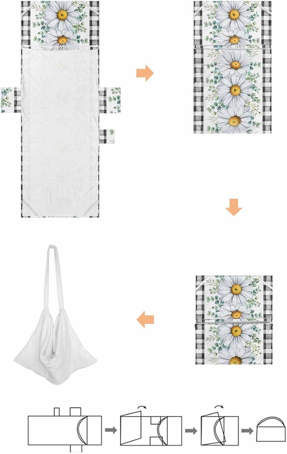 Daisy Eucalyptus Beach Pool Patio Lounge Chaise Chair Cover Towel With Pockets,Absorbent & Quick Dry Microfiber Towel Cover Bag Summer Accessories for Sunbathing Farmhouse Buffalo Plaid Check Black