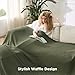 Bedsure Cooling Cotton Waffle Oversized King Blanket - Lightweight Breathable Rayon Derived from Bamboo for Hot Sleepers, Luxury Throws for Bed and Sofa, Olive Green, 120x96 Inches