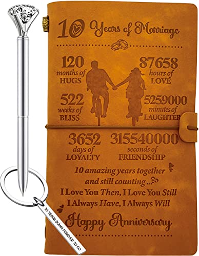 Ten Year Anniversary, 10Th Anniversary Journal Gift With 140 Pages, 10 Year Anniversary Keychain, Aluminum Gifts For 10Th Anniversary, 10 Year Anniversary Decorations, 10 Year Marriage Gift #TOP29