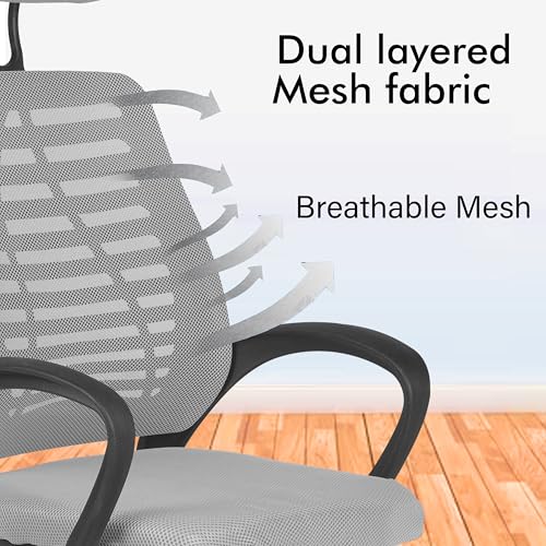 Image of Casa Copenhagen,Mesh Office Desk,Rocking, Ergonomic Computer Chair Adjustable High with Headrest and Comfortable Armrest Swivel Chair - Grey & Black Handle