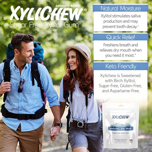 Xylichew Xylitol Gum - Chewing Gum Sugar Free, Aspartame Free, Gluten Free, Keto - Sugarless, Healthy, Natural Oral Care - Relieves Bad Breath and Dry Mouth - Ice Mint, 50 Count - Thumbnail 3