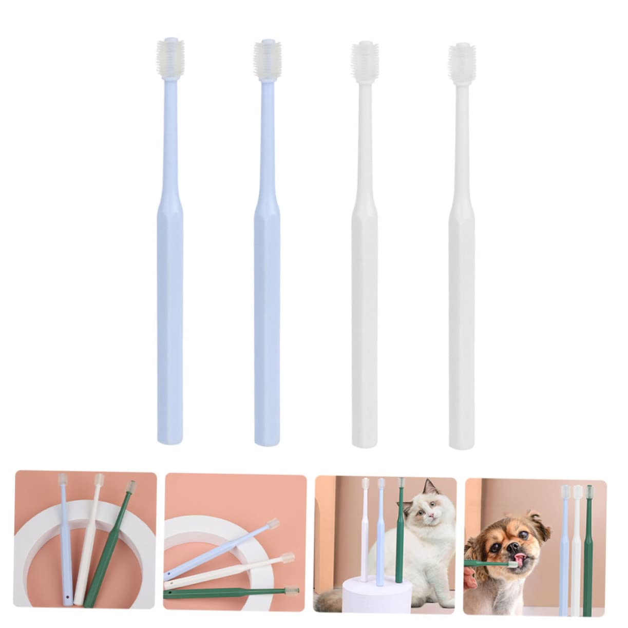 SUPVOX Lot De 3 Brosses À Dents Pour Animaux De Compagnie Brosses De Nettoyage Buccal Pour Chats Et Chiens Portables Confortables En Tpe Avec Poignée Ergonomique 4 Pièces X 3