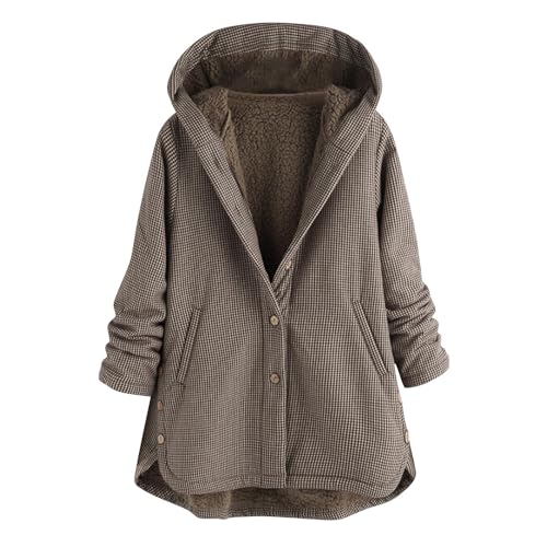 Winter Warm Sherpa Lined Coats Jackets for Women Plus Size Hooded Parka Outdoor Pea Coat Casual Button Outerwear