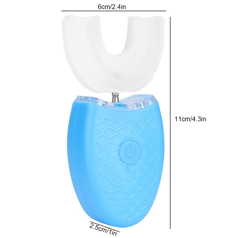 Cepillo de dientes eléctrico de silicona en forma de U recargable a prueba de agua Cuidado bucal ultrasónico Cepillo de blanqueamiento de limpieza de dientes con 4 modos(Azul)