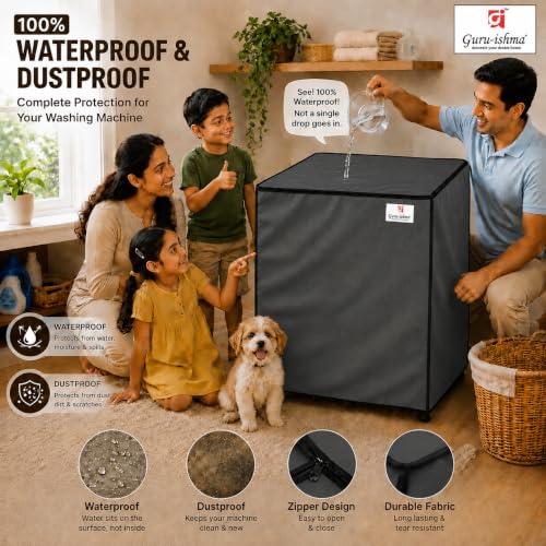 Image of Semi Automatic Washing Machine Cover for 8.5kg to 10kg Top Load | Waterproof & Dustproof Polyester Cover with Zip | Suitable with Samsung, LG, IFB, Bosch & More(54x 89 x 97 cm, Grey)