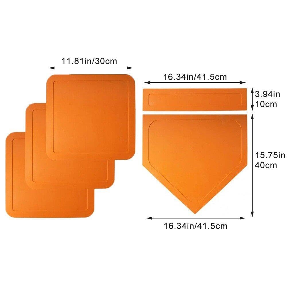 Hrippy Set 5 Basi In Gomma Per Baseball E Softball - 1 Casa Base, 3 Basi, 1 Gomma Di Lancio, Arancione, Resistenti
