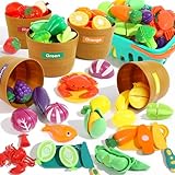 68点セットままごと用カットフルーツ＆食材おもちゃ 5個のカラフル仕分けバスケット付き ごっこ遊びキッチンセット 子ども向けプレゼントに最適 切れる食べ物＆アクセサリー付き