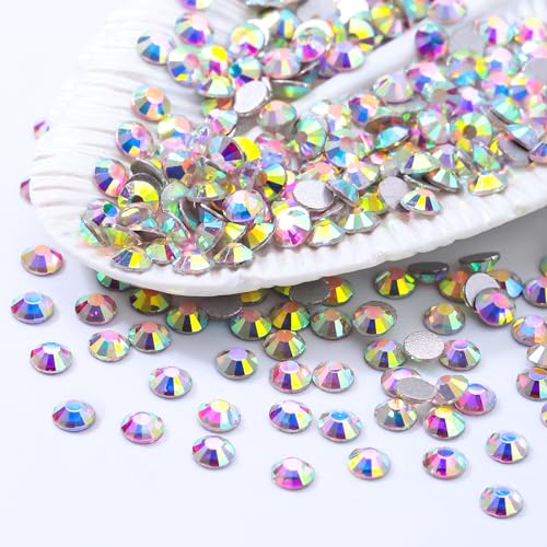 Image of Crystal AB Flatback Rhinestones SS20 (4.6-4.8mm), 1440pcs Glass Nail Gems, Non Hotfix Rhinestones for Nails, Crafts, Clothing, DIY Bling Decorations