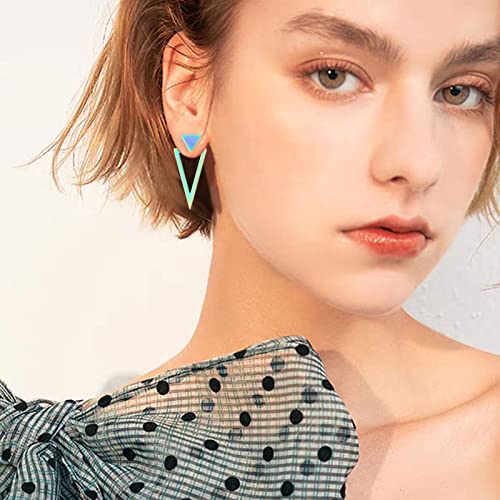 REELMAR Black Triangle Earrings for Women Geometric Ear Jacket Earrings Front and Back Triangle Stud Earrings Stainless Steel Gothic Punk Earrings Jewelry4