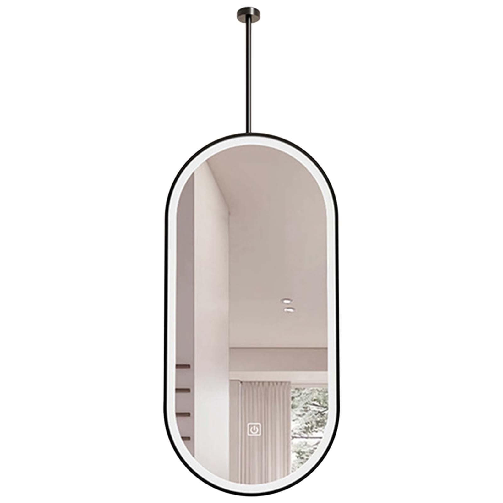 FGXHHS Oval Wall Mirrors LED Illuminated Bathroom Hanging Rod Mirror, Floating Vanity Make-up with 3 Colors Dimmable, Customizable Mirror Boom(50cmx60cm)