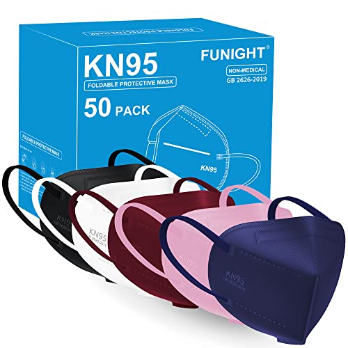 Funight KN95 Face Mask 5-Ply Breathable Filter Efficiency≥95% Protective Cup Dust Disposable Masks Against PM2.5 Multicolor 50 Pack
