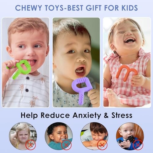 Image of ERKOON Sensory Chew Toys for Autistic Children, 4 Pack Silicone Chewy Tube Oral Motor Tools for Sensory Kids with Autism, Biting, ADHD, SPD, Chewies with Special Needs, Teething Sticks Toys