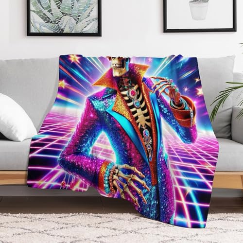 Manta de calavera de discoteca mullida estampada y manta de franela grande de sofá 3