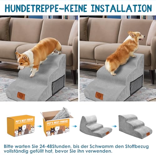 Zvonema Hundetreppe, wasserdichte Hundetreppe 40 cm Hoch, rutschfeste 3 Stufen Treppe für Hunde, Verletzungsprophylaxe Hochwertige Schwamm Katzentreppe, Waschbar Hunderampe für Sofa Bett Auto
