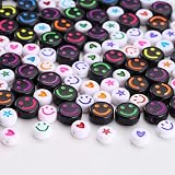 HERZWILD 500pcs Lächeln Perlen zum Auffädeln Smiley-Perlen herzperlen sternperlen Happy Face Perlen für DIY Schmuck Herstellung Armbänder Halsketten Schlüsselanhänger (black smile)