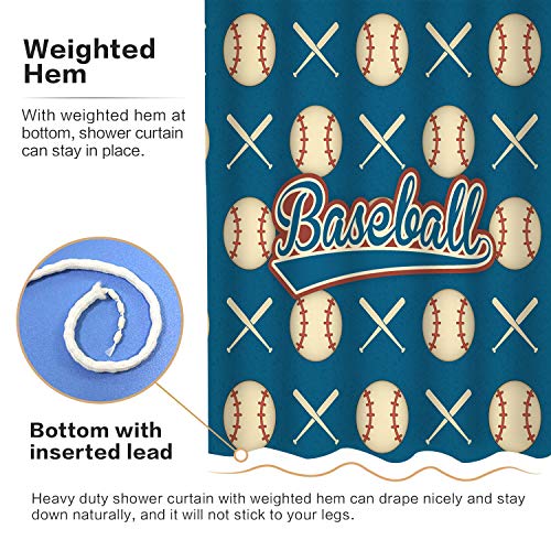 Sddser Baseball Shower Curtain For Boys Sports Ball Bathroom Decoration Set, Washable Polyester With Hook Decorative Shower Curtains Yllssd78-72 #TOP2