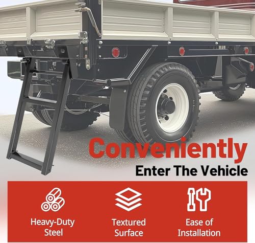 Image of HECASA 2-Rung Truck Step Retractable 27 Inch W /L-Shaped Bracket Truck Bed | Ladder Tailgate Ladder Accessories Steel Powder Coated Black