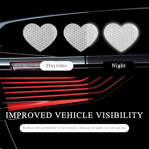 Image of 10PCS Vinyl Decal for Cars, High Intensity Reflective Sticker Night Safety Sign Bumper Decals, Waterproof Grid Vinyl Stickers Scratch Cover for Auto Window Laptop (Heart, White)