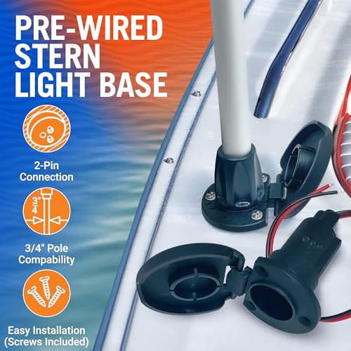 Image of Boat Stern Light Base, Navigation and Anchor Light Base Socket, 2-Pin Plug | Stern Lights, Vertical Slot Design for Boats