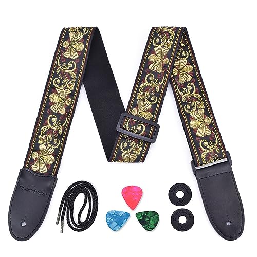CLOUDMUSIC Jacquard Guitar Strap with Leather Ends