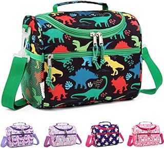 RAVUO Lunch Box Bag for Boys, Reusable Insulated Cute Thermal Meal Tote Kit for Toddler with Detachable Shoulder Strap for Daycare School Dinosaurs