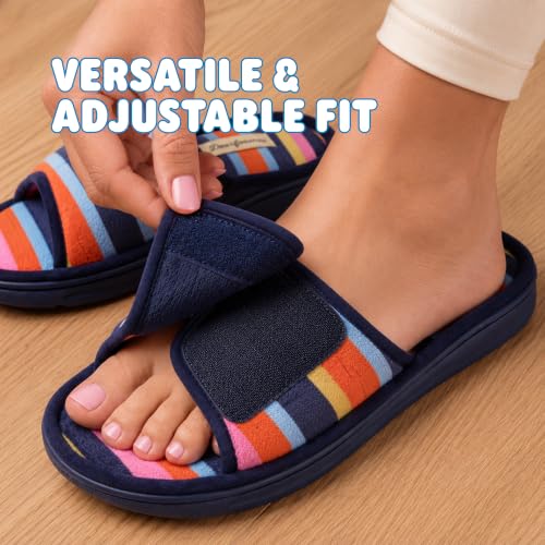 Image of Dearfoams Mickey Adjustable Terry Slide, Memory Foam Washable Open Toe Indoor Summer House Slippers