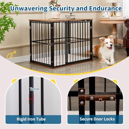 Image of Cature Wooden Dog Crate Furniture with Metal Frame | Heavy Duty Indoor Pet Kennel with Table Top | Decorative Dog Cage End Table for Small and Medium Sized Dogs (31.1x21.5x25.2 inches)