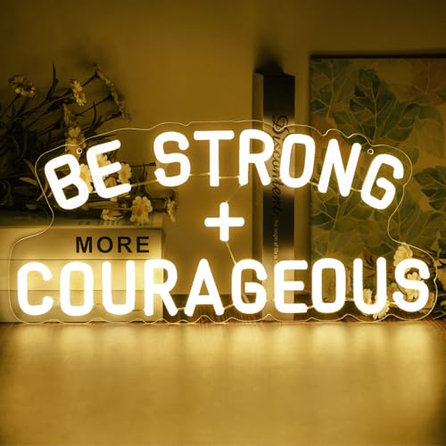 Image of Be Strong and Courageous Neon Sign Dimmable Neon Signs for Wall Decor Positive Affirmations LED Signs USB Light Up Sign for Boy Girl Room Playroom Nursery Wall Decor Bedroom Christian Wall Art
