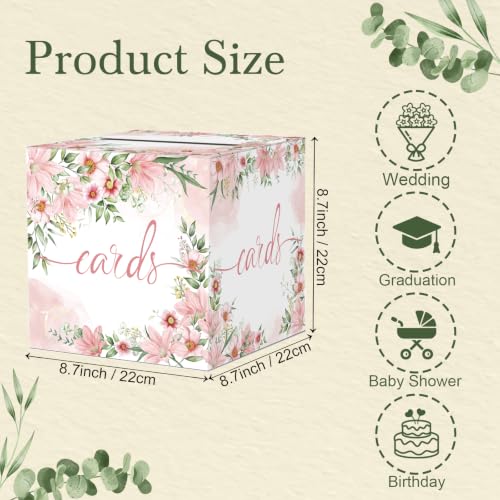 Image of Watercolor Pink Floral Card Box Wedding Card Box Holder Gift Cards Receiving Box for Party Graduation Bridal or Baby Showers, Raffle Ticket Box Money Box for Birthday Party Retirements Anniversaries