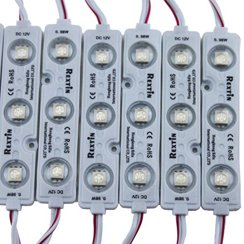 REXTiN Super Bright 200pcs 3 LED Module Green 5050 SMD 66-72LM Each Module Waterproof Decorative Light for Letter Sign Advertising Signs with Tape Adhesive Backside