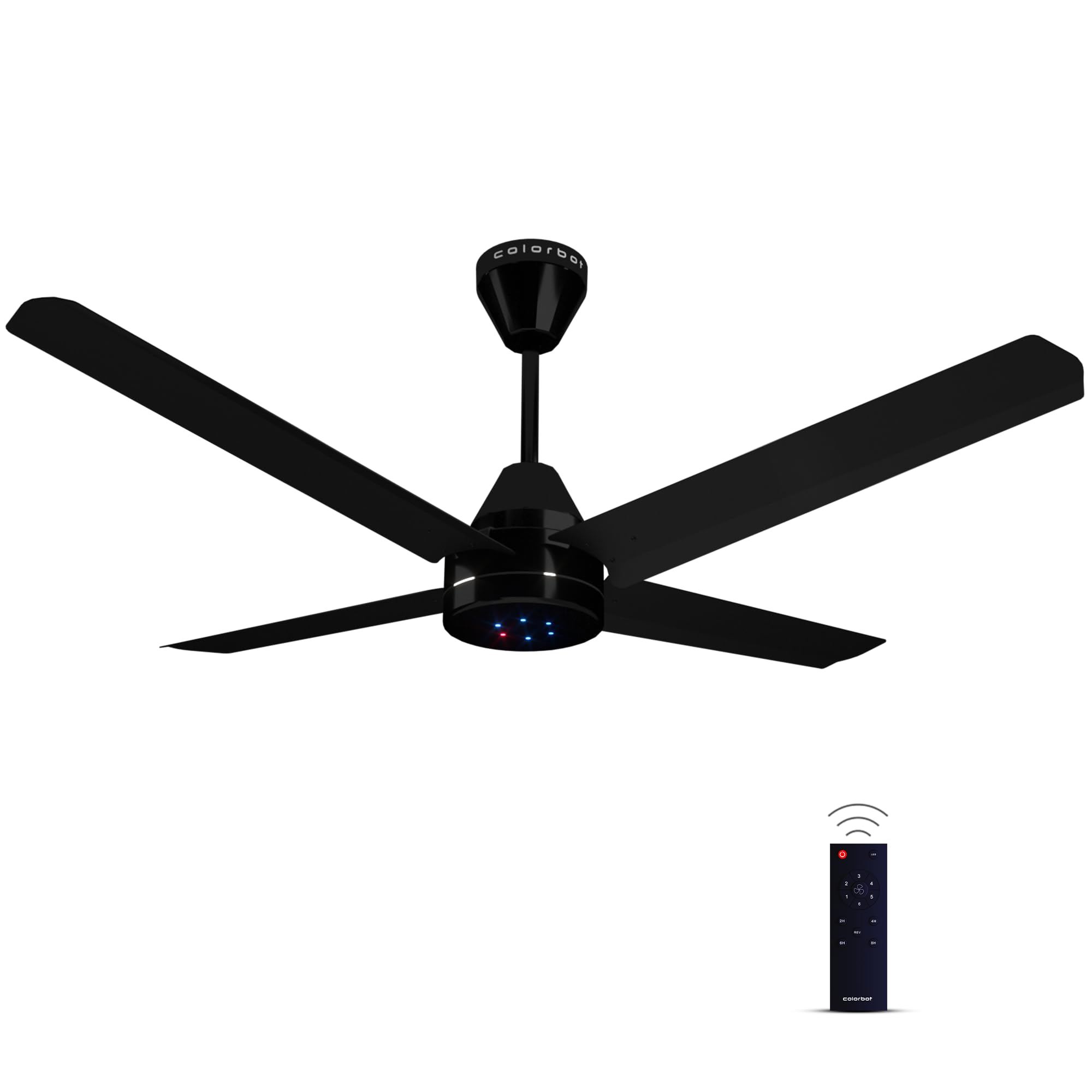 Colorbot Stella Quad1200 mm BEE 5 Star Rated BLDC Ceiling Fans with Remote | 4 Blade | Designer Fans | High Speed | Power Saver | 100% Copper Winding | Noiseless | 2+2 Year Warranty (Charcoal black)