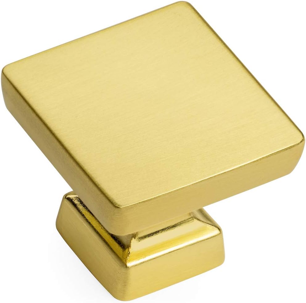 Cosmas 25 Pack 1480BB Brushed Brass Contemporary Square Cabinet Hardware Knob - 1" Square