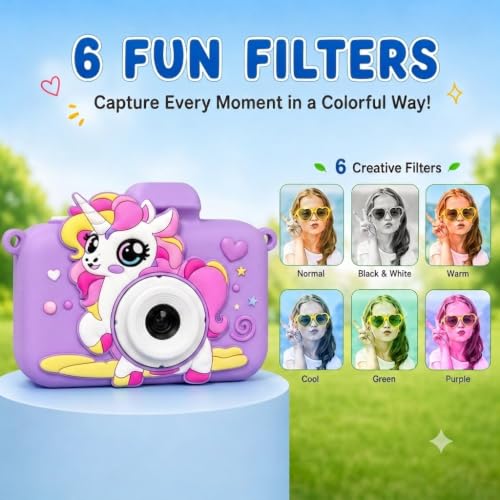Image of Cason Mini Digital Camera for Kids1080P HD,Camera with Dual Cameras,Rechargeable with SD Card, Real Toy Camera with Games,Birthday Gift for Kids for 5-12 Years Kid (Unicorn)
