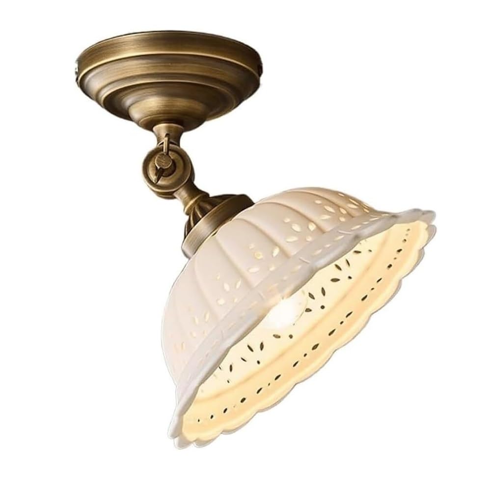 ITOSUI Brass Ceiling Light, Ceramic Ceiling Lamp, Retro Flush Mount Fixture, Vintage Antique Light, Adjustable Rotatable Head, Warm E26 Bulb for Hallway, Entryway, Balcony, Bathroom, Corridor