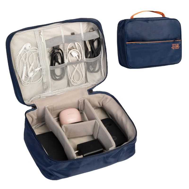 Image of HomeStrap Tech Organizer Case for Electronics Accessories | Storage Pouch for Chargers, Cables, Power Banks, SD Cards & Earphones | Waterproof & Travel-Friendly Gadget Bag -Navy Blue, Large