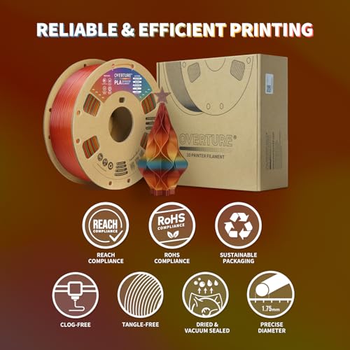 Image of OVERTURE Rainbow PLA Filament 1.75mm, Neatly Wound 3D Printer Filament 1kg Spool (2.2lbs), Dimensional Accuracy + /- 0.02 mm, Fit Most FDM 3D Printers (Radiant Rainbow)