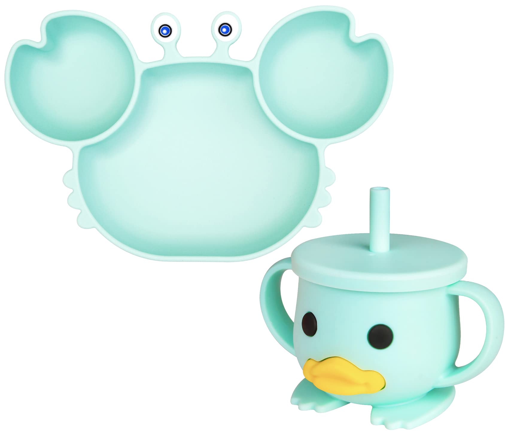 Linowos Silicone Suction Toddler Plates, Portable Non Slip Suction Plates and Toddler Cup, Silicone Training Cup Sippy Cup for Baby Children Kids BPA Free