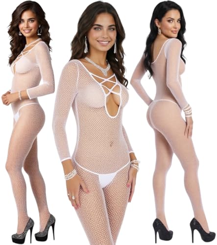Image of ToBeInStyle Women's Long Sleeve Bodystocking Bodysuit Lingerie Regular & Plus Sizes