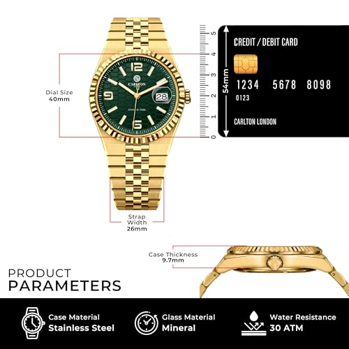 Image of Carlton London Rover Men Analog Watch, Round Dial, Stainless Steel Strap, Quartz Movement, 40 mm Case, Premium Wide Strap Design, 30M Water Resistant, Casual Formal Wear