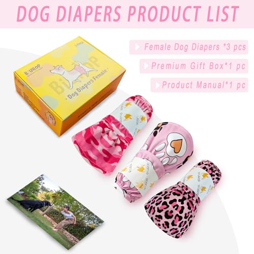 Image of Cathy Doll 3 Pack Premium Reusable Washable Dog Diapers for Female Dogs in Heat Period Incontinence Puppy Training Highly Absorbent Leak-Proof Durable Pink (XL)